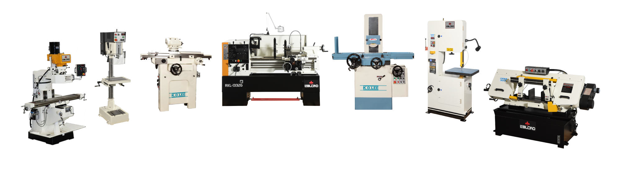 LeBlond Suite of Products - lathe, grinder, mill, drill press, and band saw