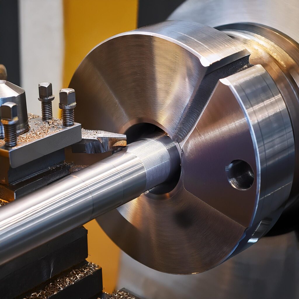 Metalworking lathe cutting threads on a metal part